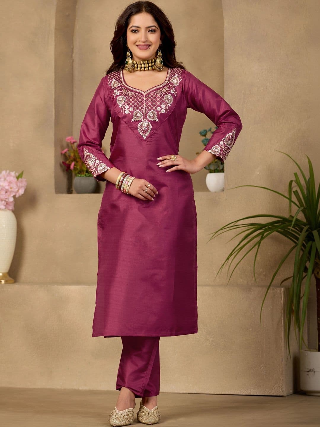 Sangria Embroidered Tunic with Trousers thumbnail 4