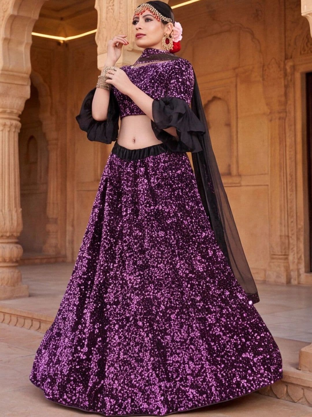 Mitera Embellished Sequinned Semi-Stitched Lehenga & Unstitched Blouse With Dupatta thumbnail 5