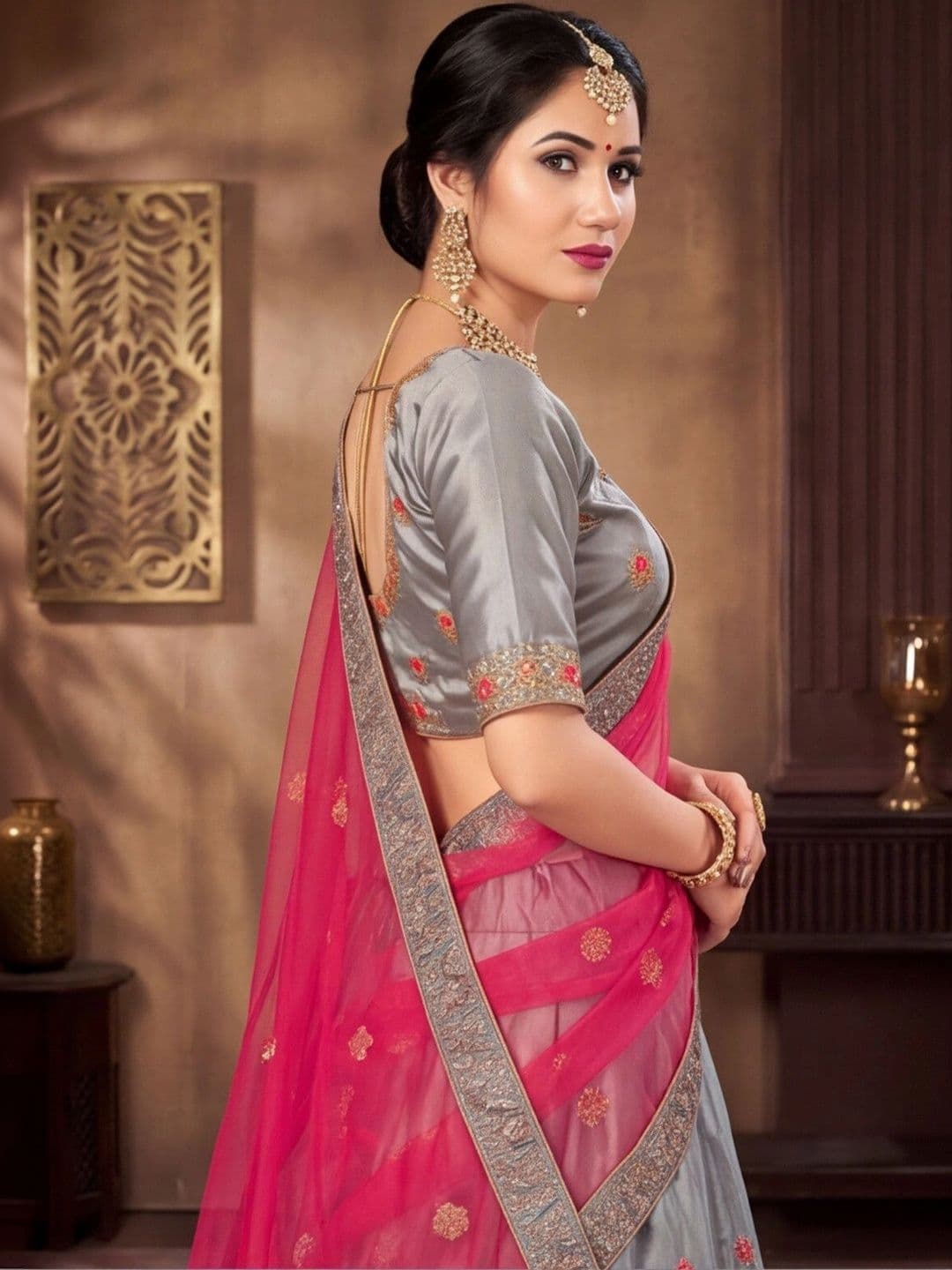 Mitera Embroidered Thread Work Semi-Stitched Lehenga & Unstitched Blouse With Dupatta thumbnail 6