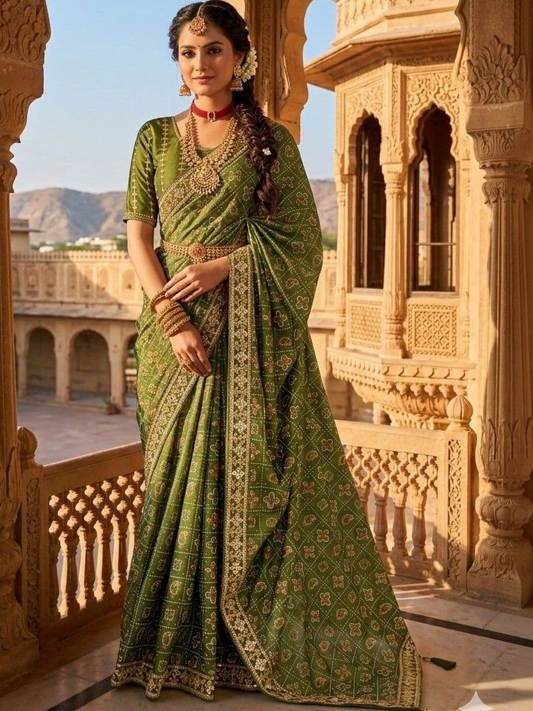 SmileyFashion Bandhani Embroidered Art Silk Designer Bandhani Saree - view 1
