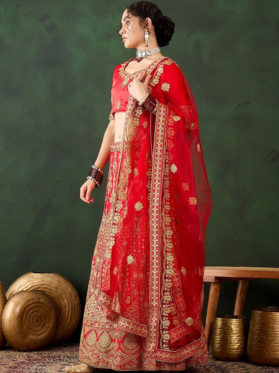 Mitera Embroidered Semi-Stitched Lehenga & Unstitched Blouse With Dupatta thumbnail 3