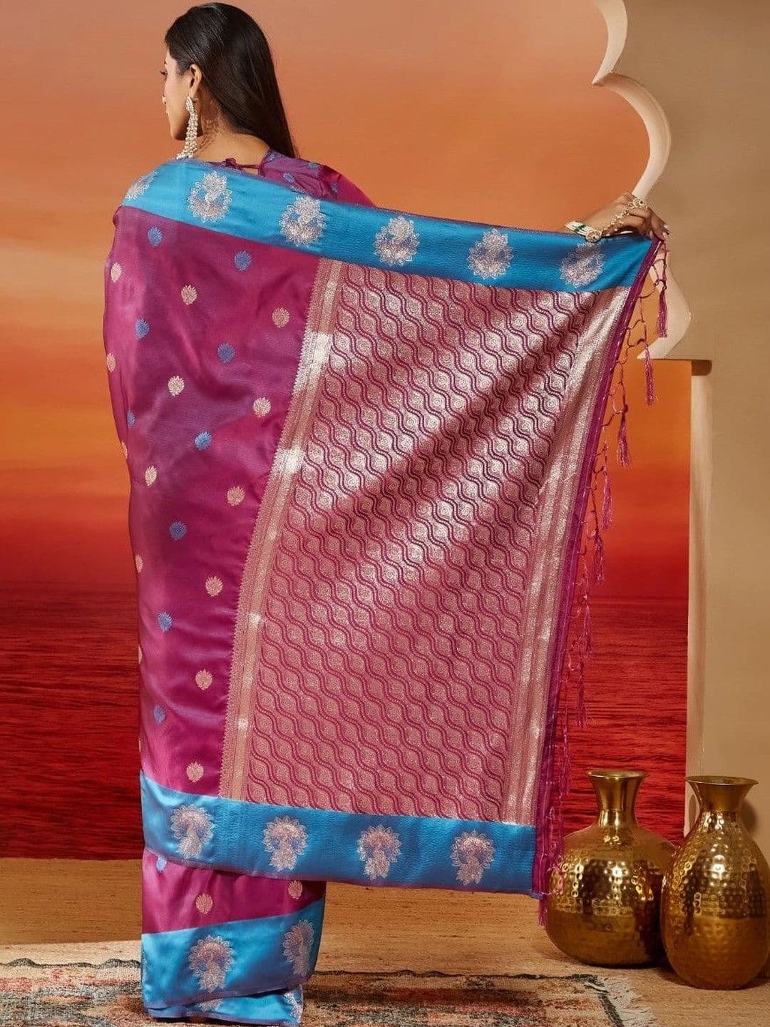 kasee Woven Design Zari Satin Designer Banarasi Saree thumbnail 2