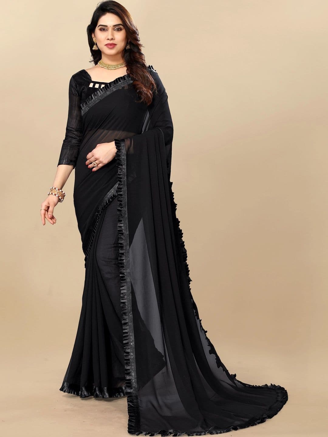Sangria Poly Georgette Maheshwari Saree - view 1