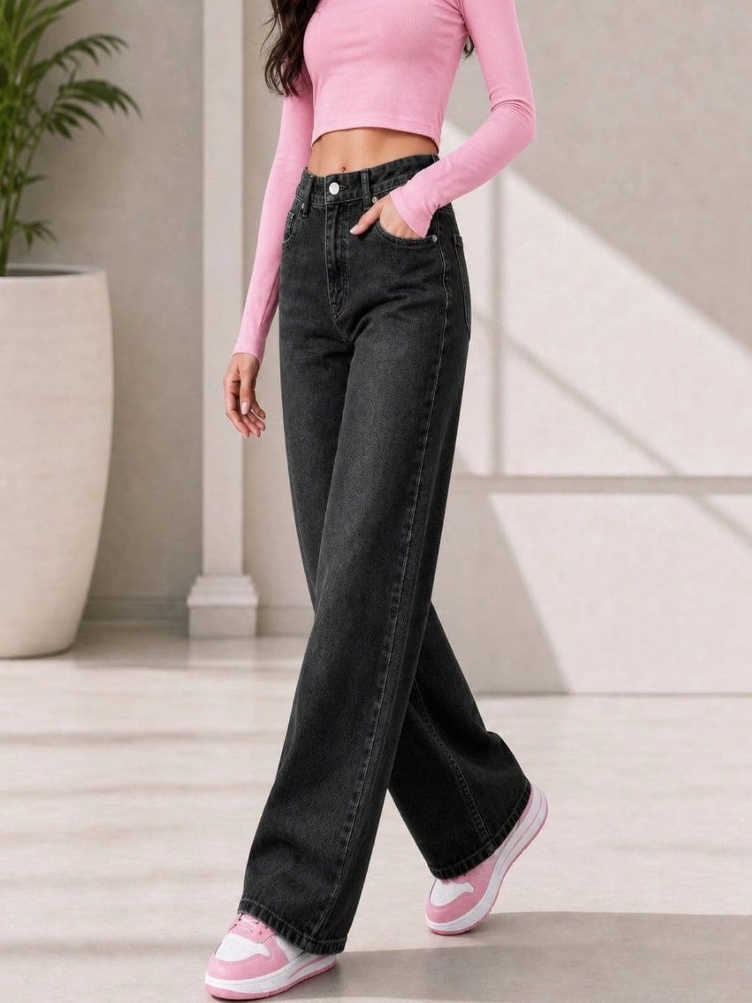 DressBerry Women Comfort Wide Leg High-Rise Light Fade Stretchable Jeans thumbnail 3
