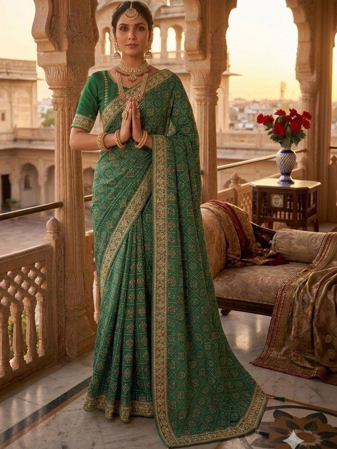 SmileyFashion Bandhani Zari Art Silk Designer Bandhani Saree thumbnail 3