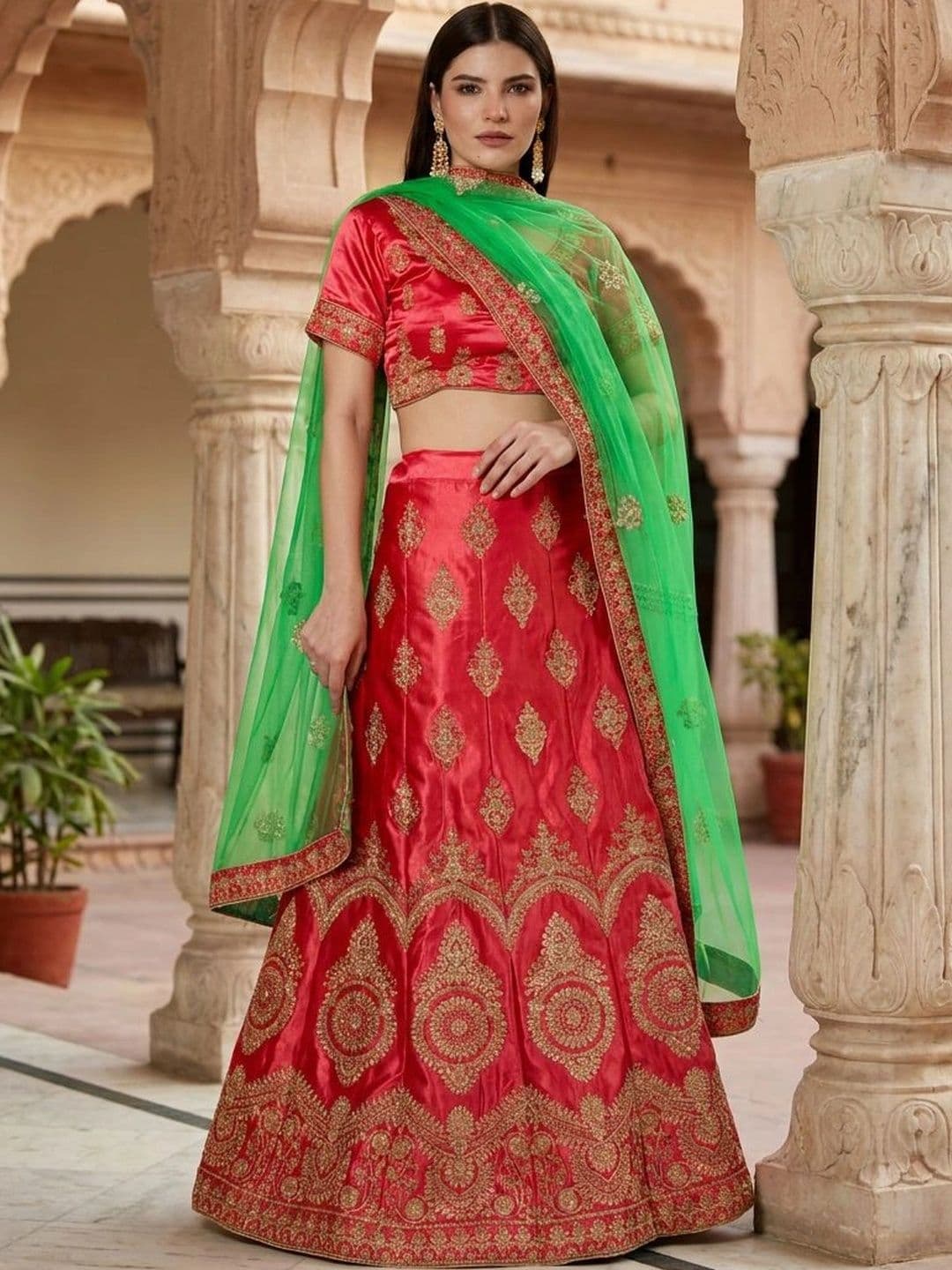 Mitera Embroidered Semi-Stitched Lehenga & Unstitched Blouse With Dupatta - view 1