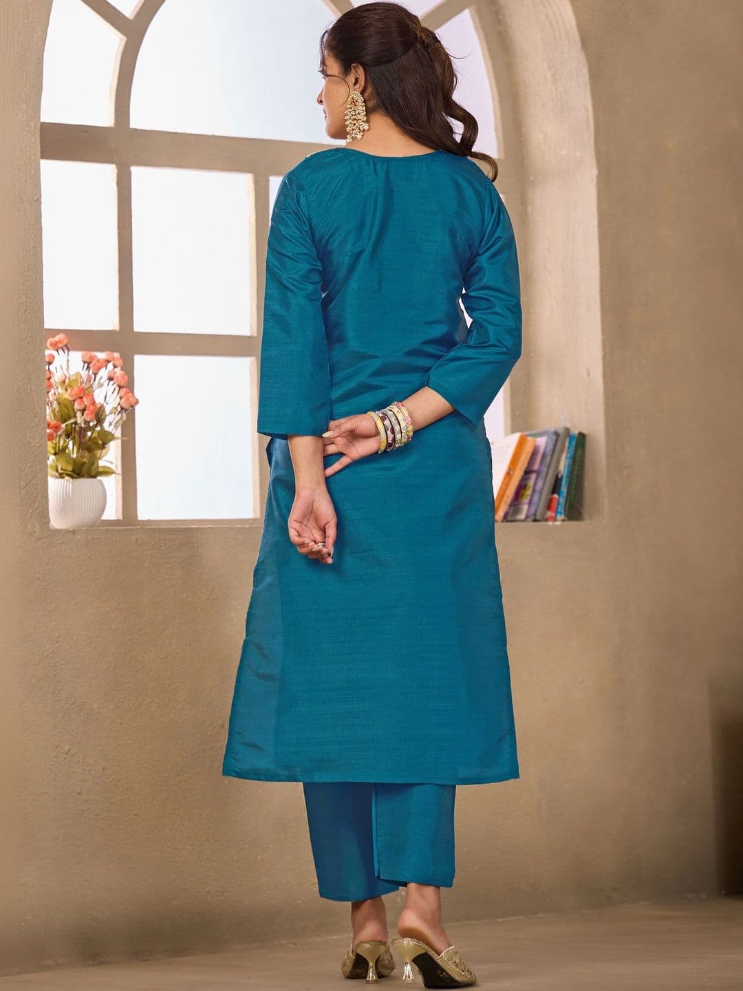Sangria Floral Embroidered Tunic with Trousers thumbnail 3