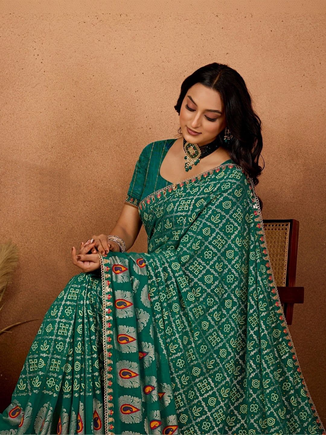 KALINI Bandhani Zari Poly Georgette Designer Bandhani Saree thumbnail 4