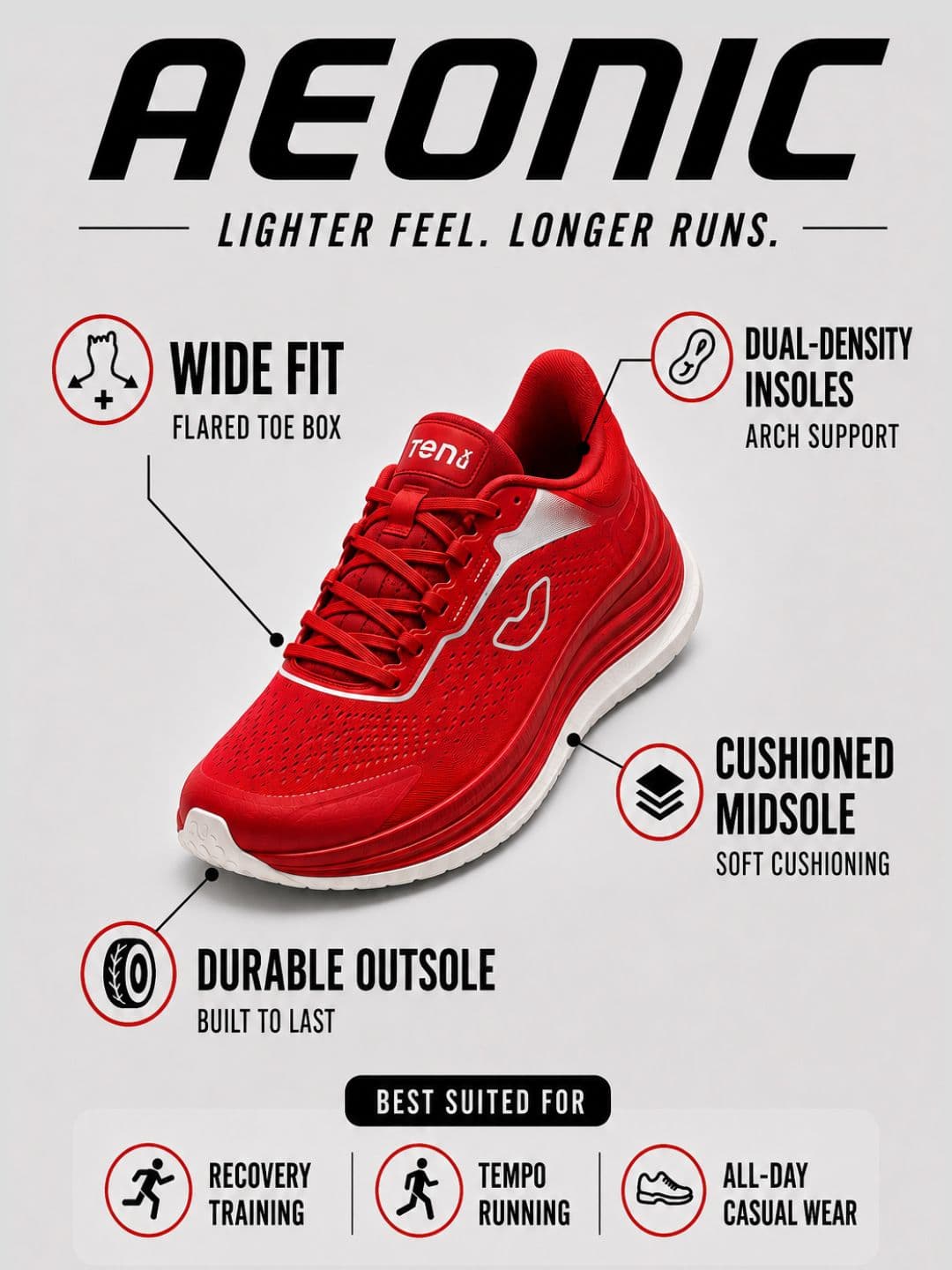 Ten x You Unisex Aeonic Recovery Running Shoes with Cushioned Arch Support thumbnail 9