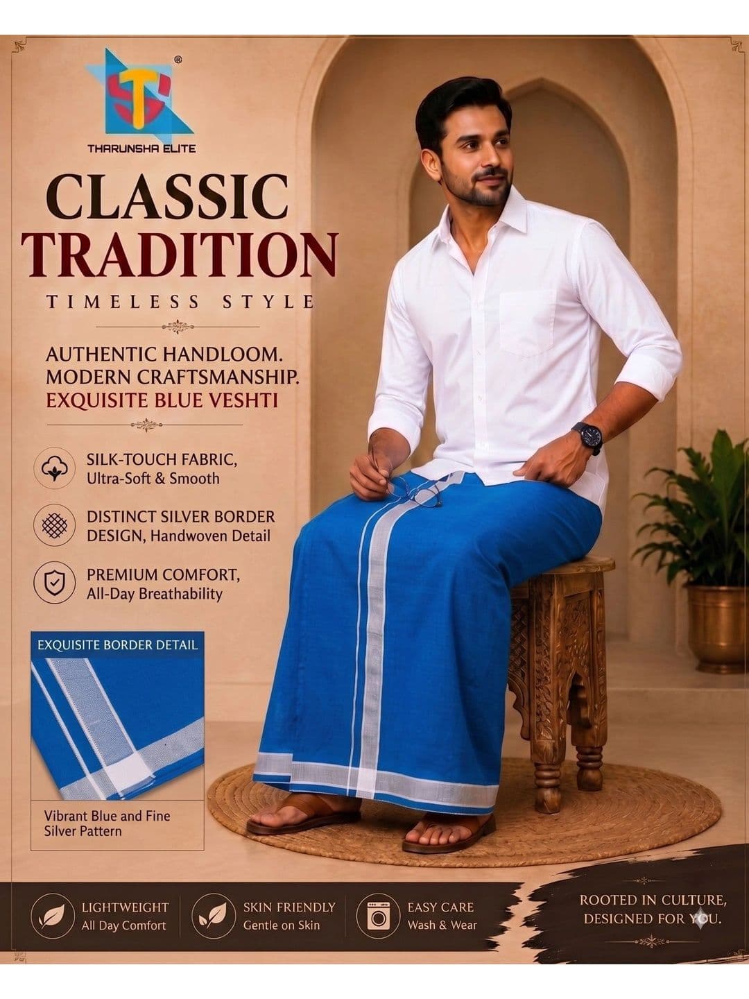 Tharunsha Elite Men Striped Cotton Dhoti Dhotis thumbnail 4