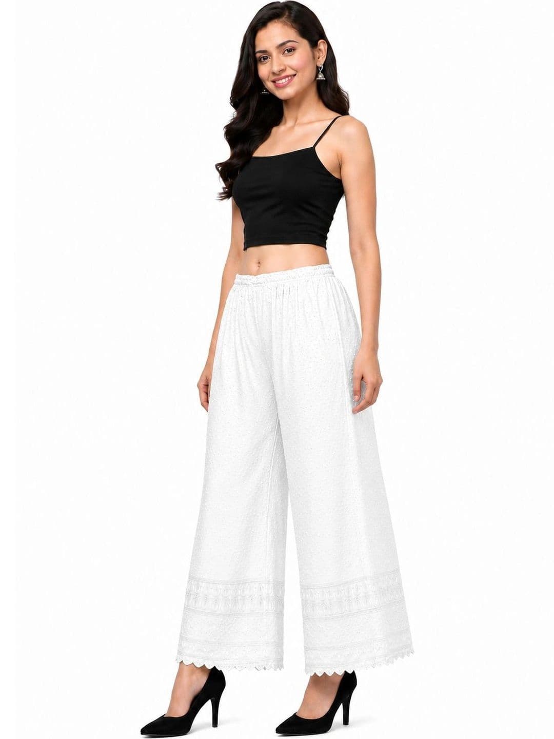 Threadbloom Women Embroidered Knitted Ethnic Palazzos - view 1