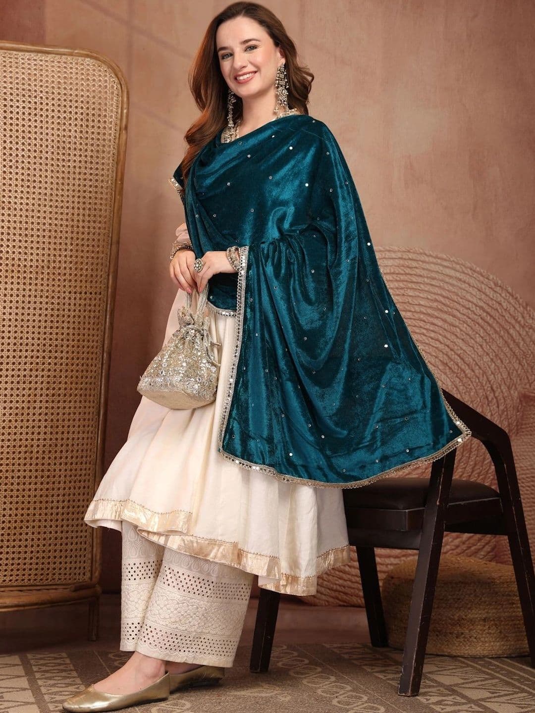 Clora Creation Velvet Dupatta with Mirror Work thumbnail 3