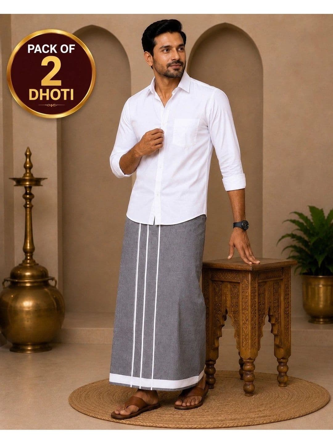 Tharunsha Elite Men Striped Cotton Dhoti Dhotis thumbnail 2