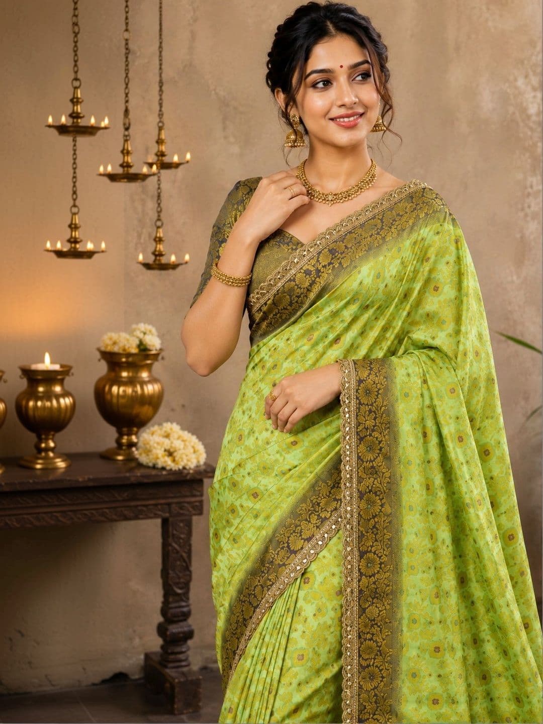 VILLE FASHION VILLE women FASHION Woven Design Zari Art Silk Kanjeevaram Saree thumbnail 4