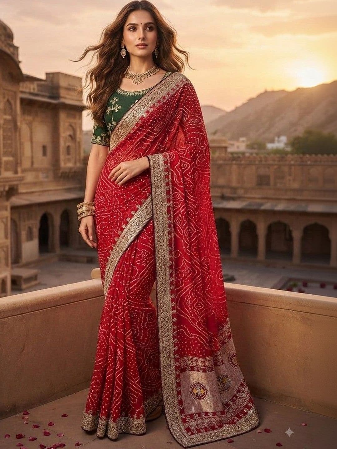 SmileyFashion Bandhani Embroidered Art Silk Designer Saree thumbnail 3