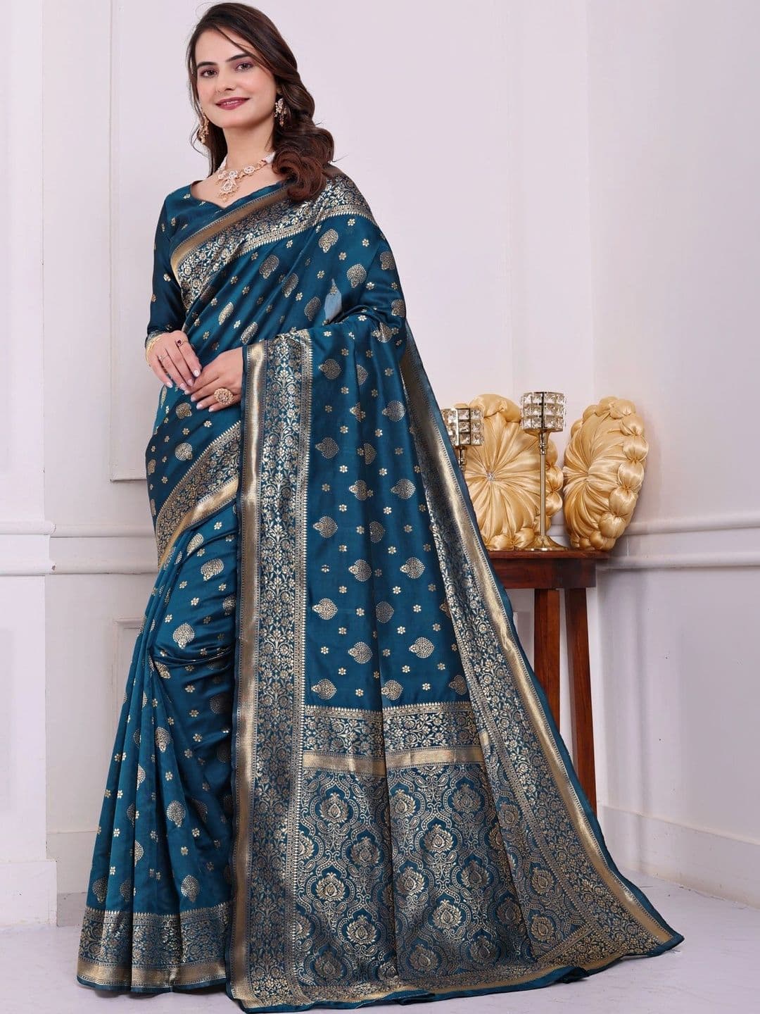 revika Woven Design Zari Art Silk Designer Kanjeevaram Saree thumbnail 5