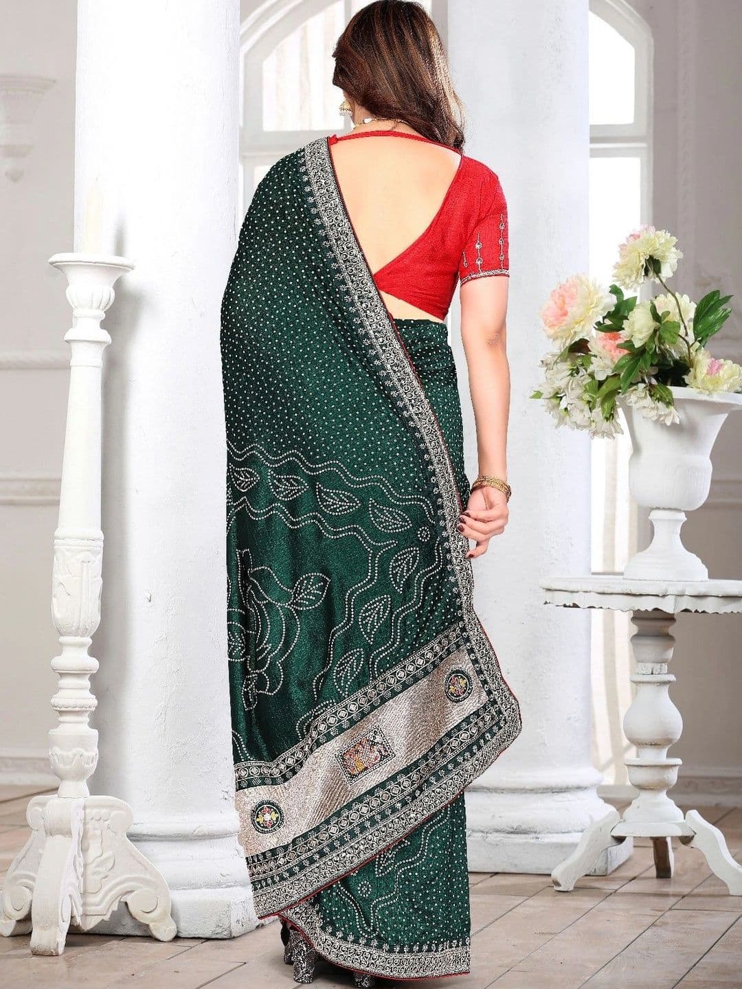 SmileyFashion Bandhani Embroidered Art Silk Designer Saree thumbnail 3
