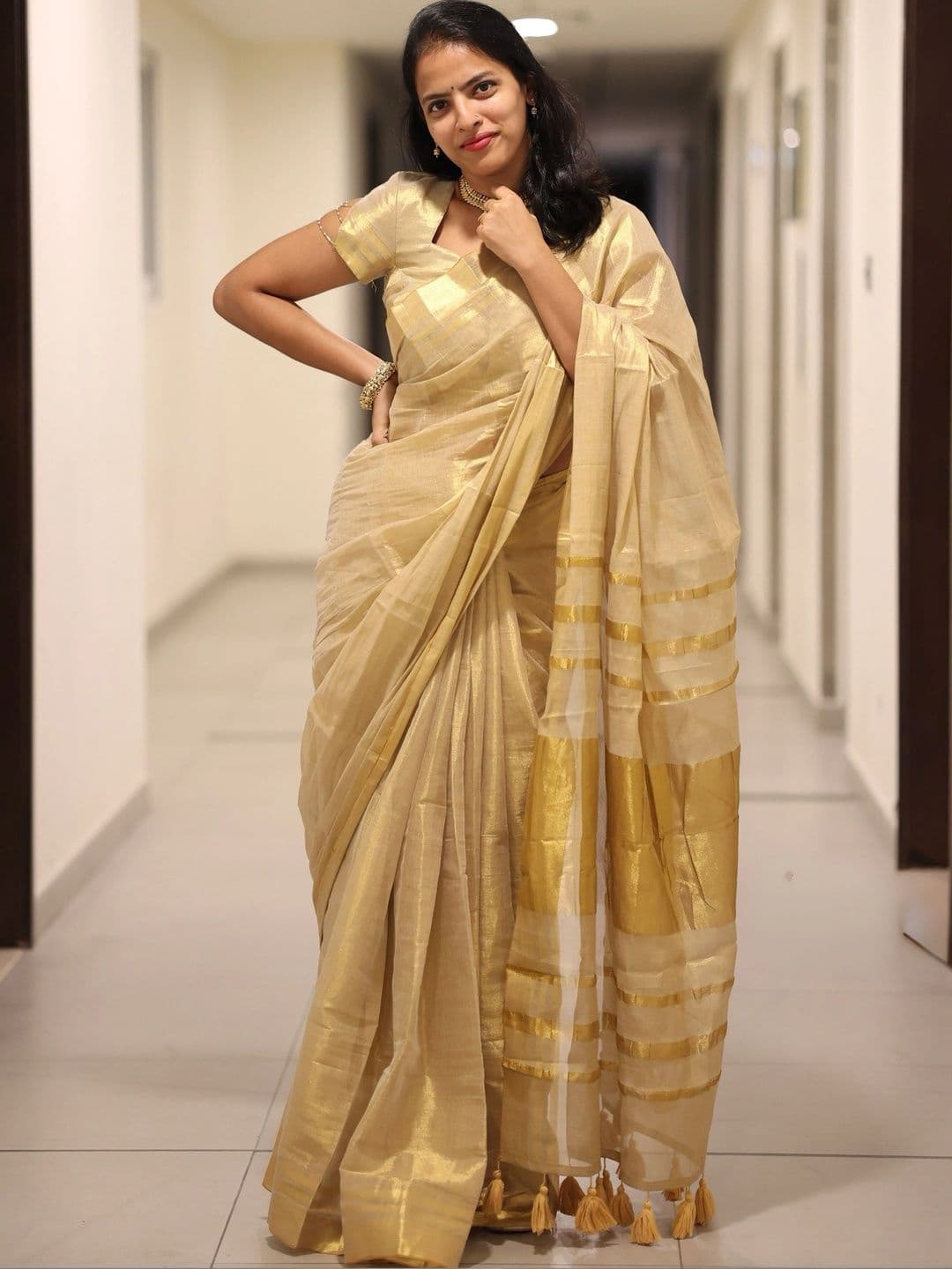 Mitera Striped Pure Cotton Kasavu Saree - view 1