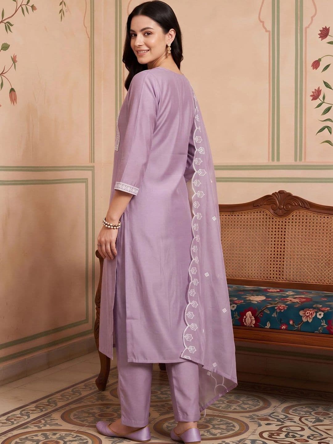 Indo Era Women Regular Thread Work Kurta with Trousers & With Dupatta thumbnail 2