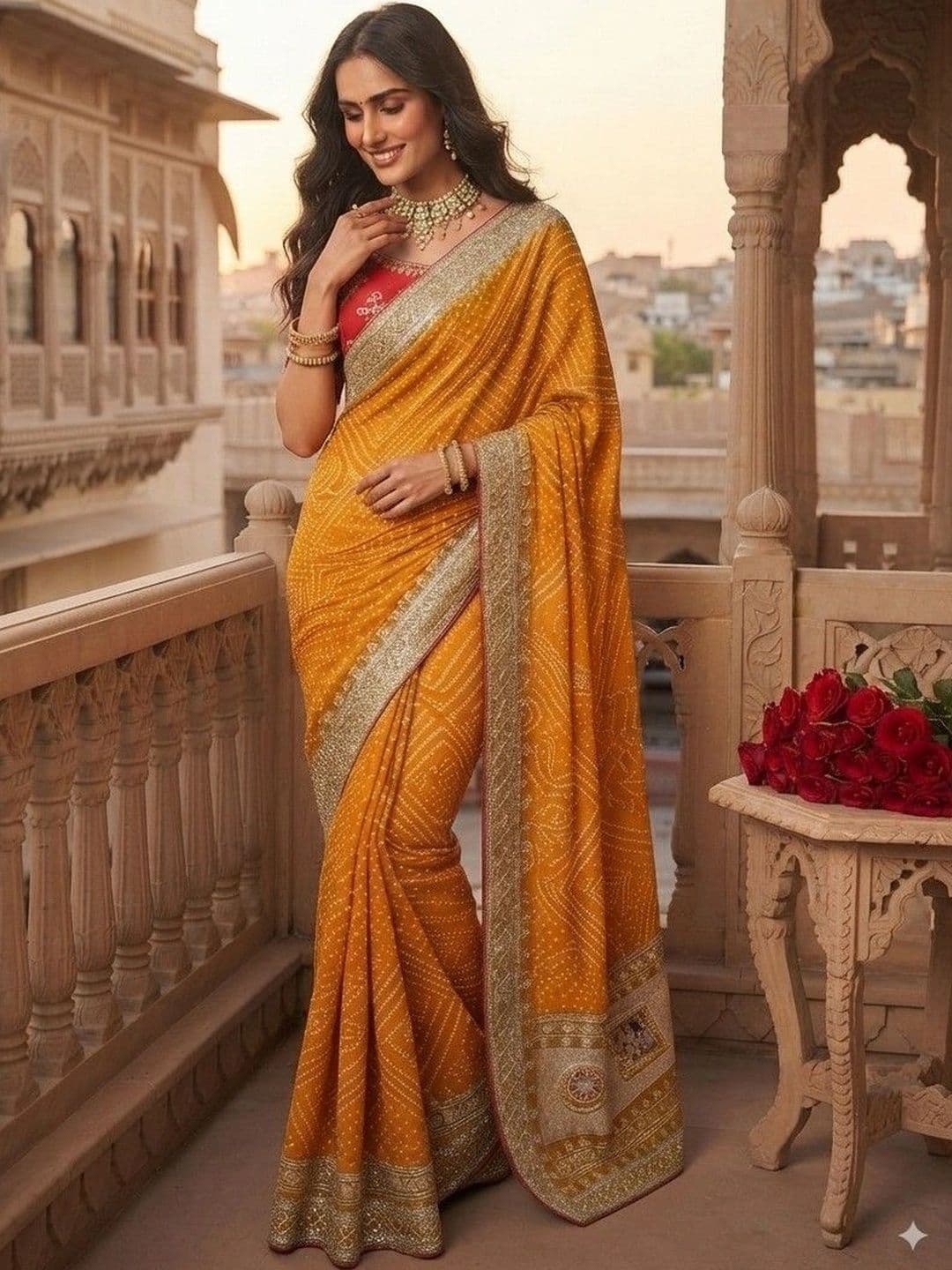 SmileyFashion Bandhani Zari Art Silk Designer Saree thumbnail 4
