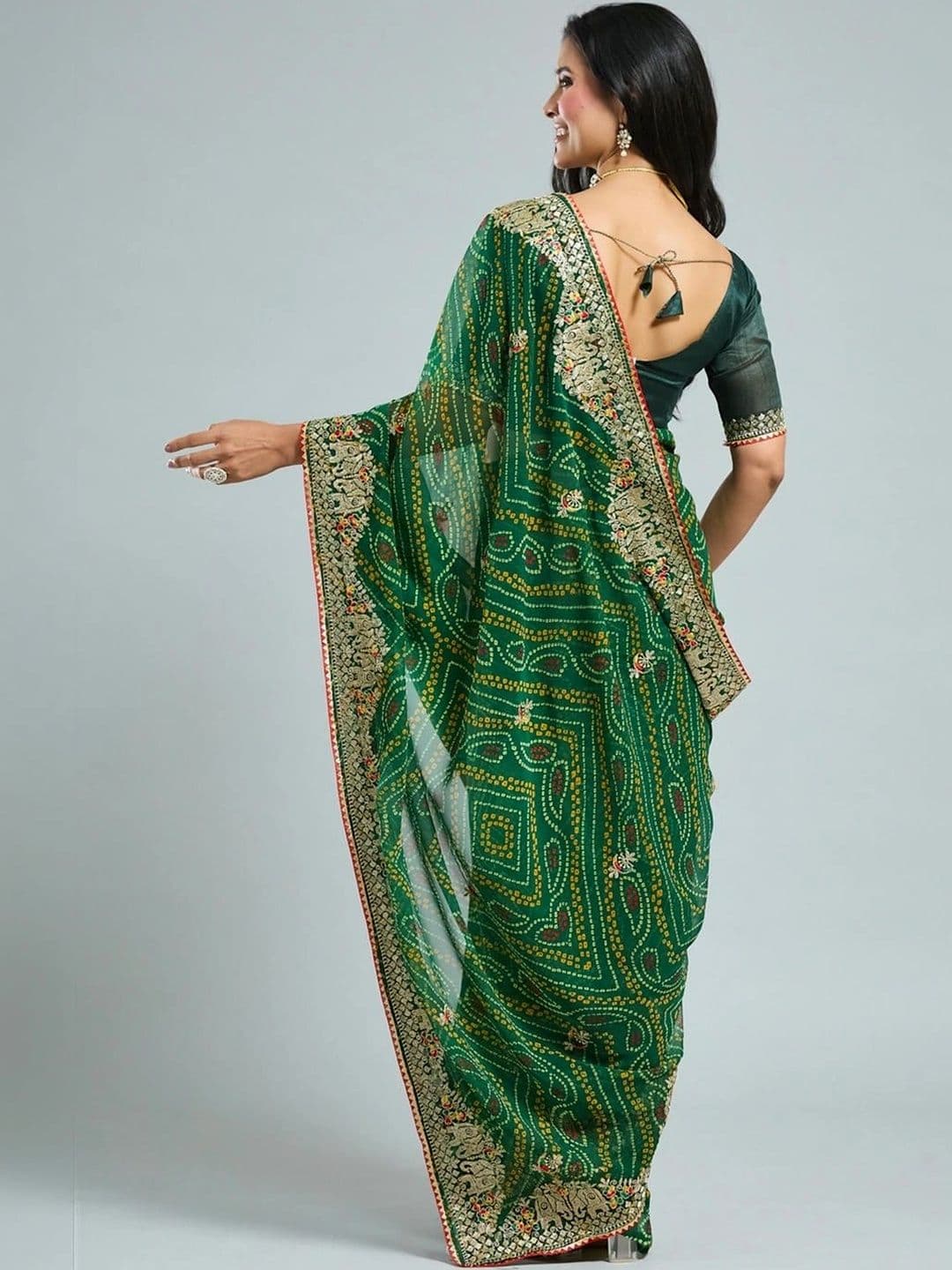 SAMANTHA Bandhani Embroidered Poly Georgette Bandhani Saree thumbnail 7