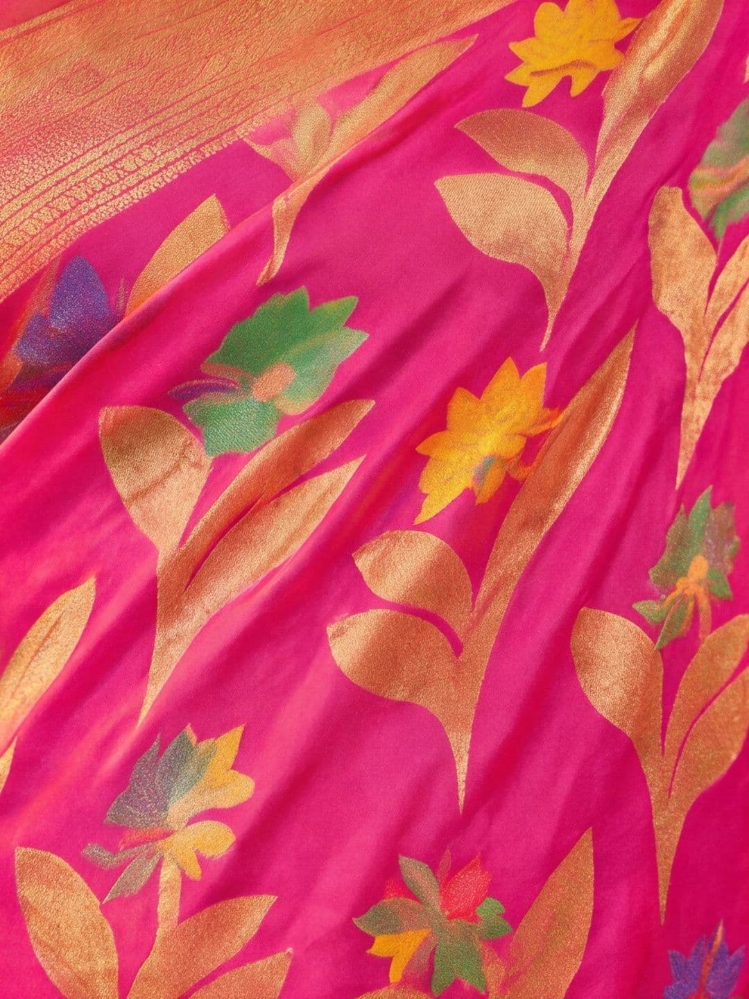 Jaipur Kurti  Women Floral Zari Silk Cotton Fusion Banarasi Saree thumbnail 4