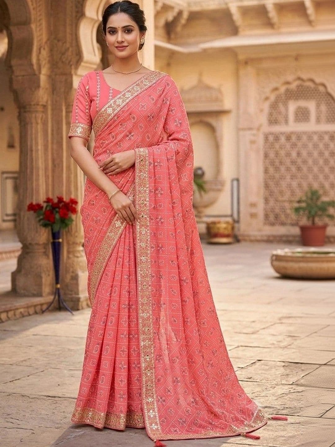 SmileyFashion Bandhani Embroidered Art Silk Designer Bandhani Saree - view 1