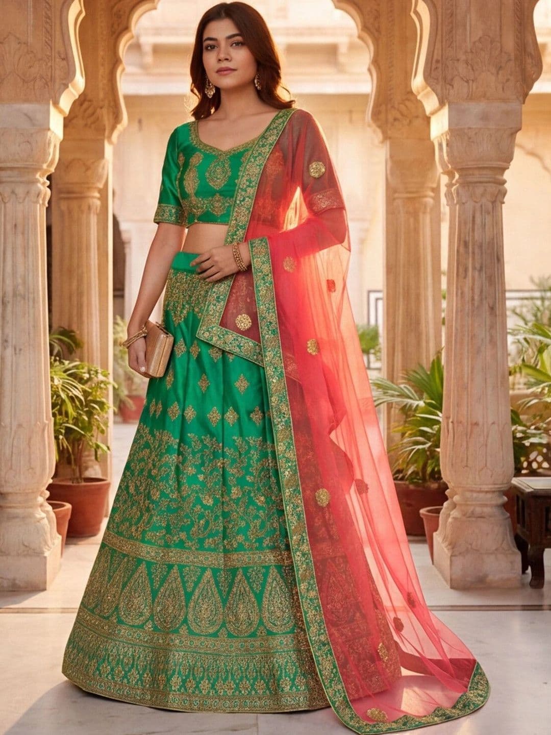 Anouk Rustic Embroidered Semi-Stitched Lehenga & Unstitched Blouse With Dupatta thumbnail 2