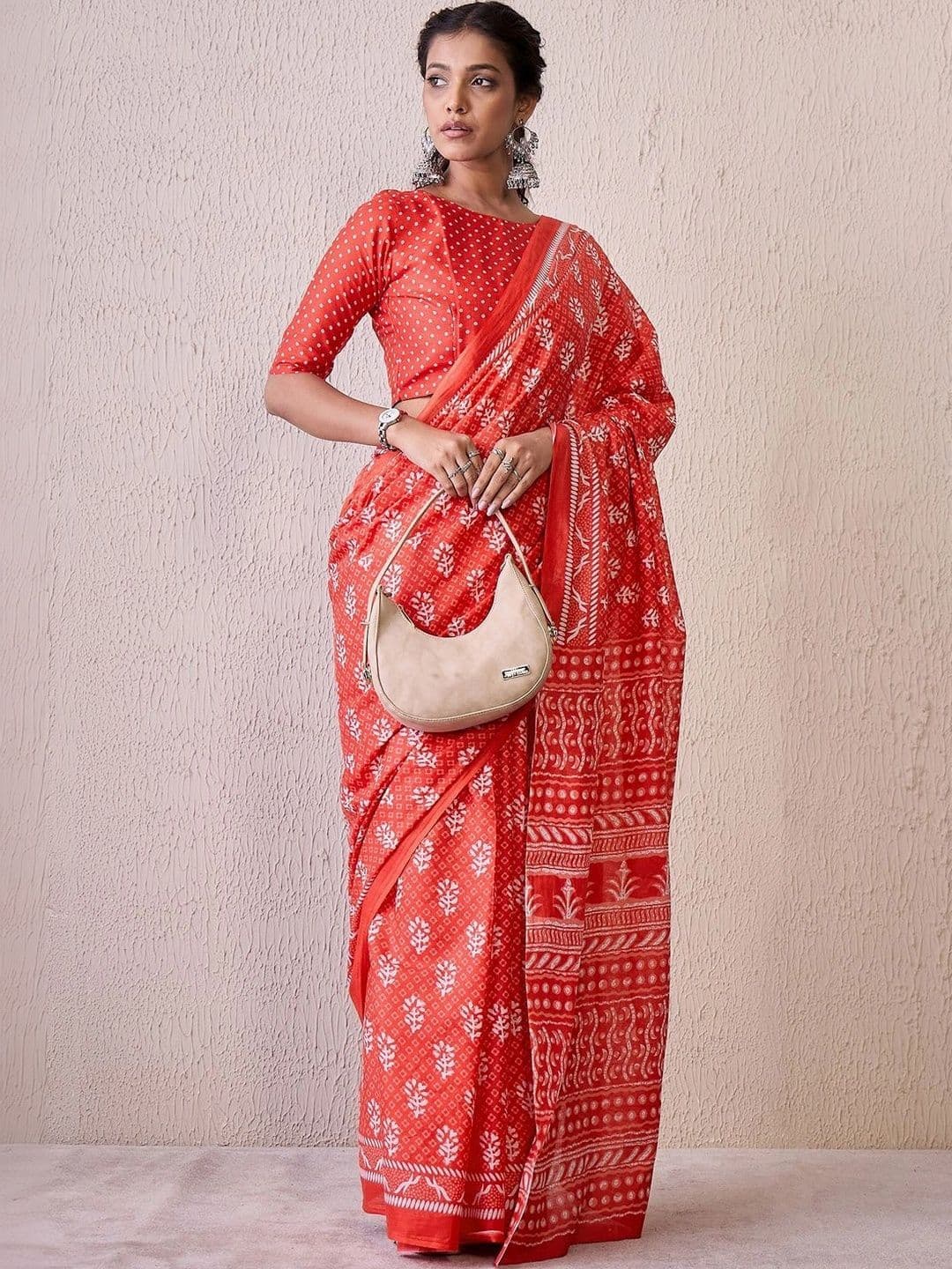 Sangria Floral Designer Block Print Saree thumbnail 7