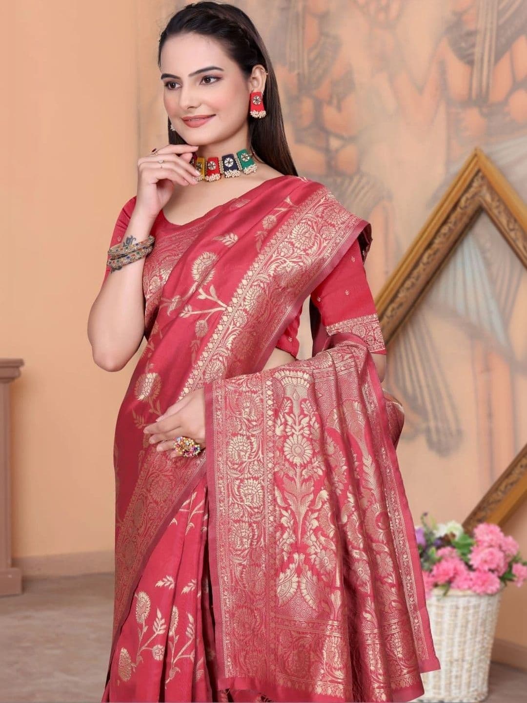 revika Woven Design Zari Art Silk Designer Kanjeevaram Saree thumbnail 3