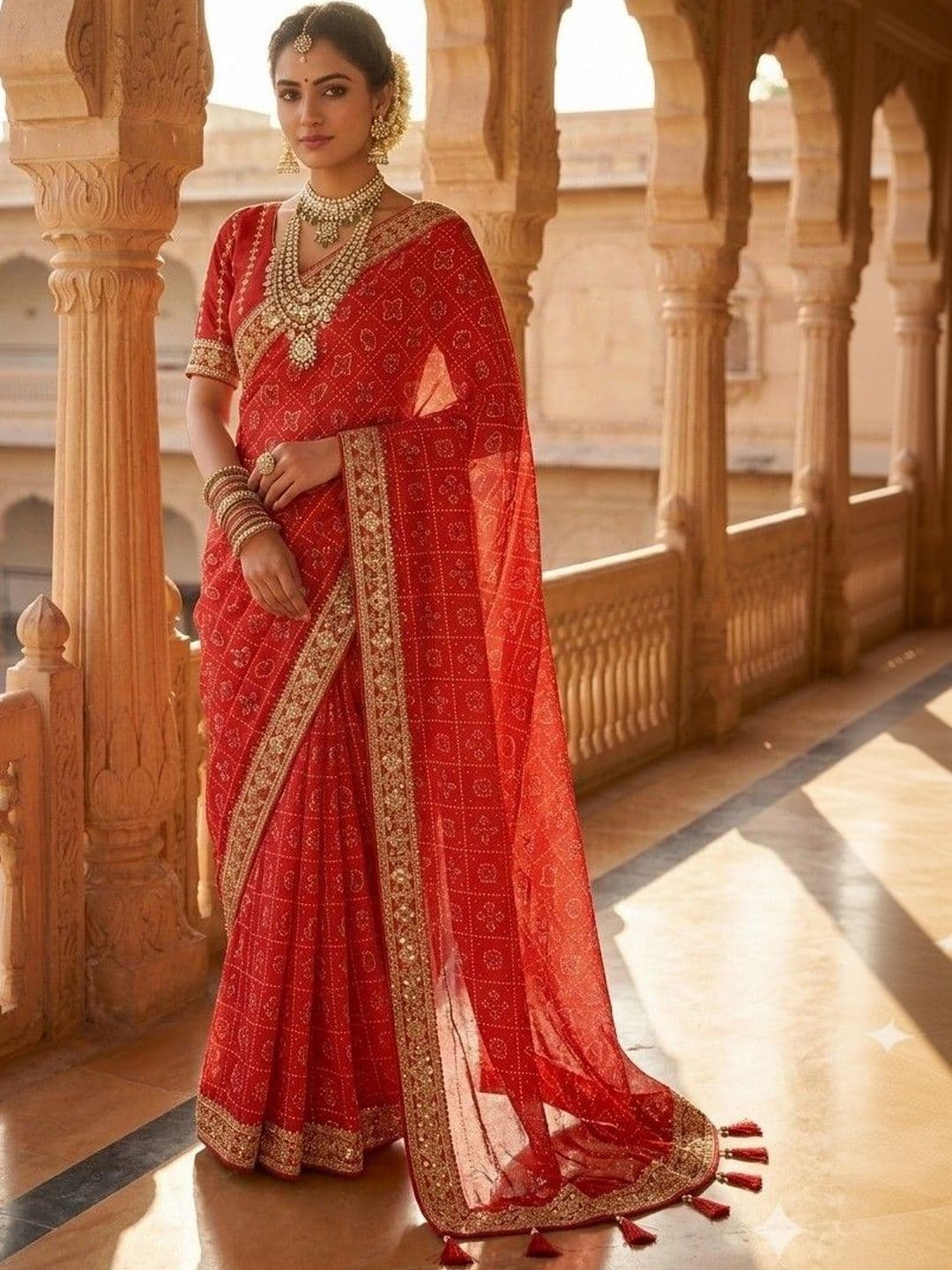 SmileyFashion Bandhani Embroidered Art Silk Designer Bandhani Saree - view 1