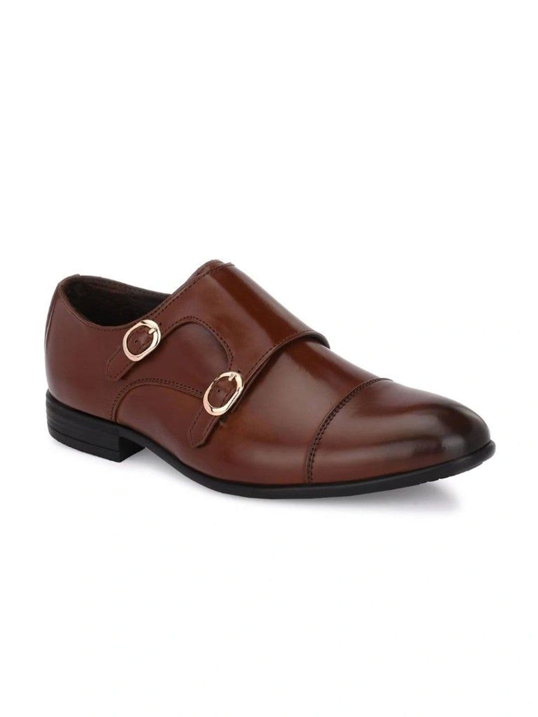 House of Pataudi Men Synthetic Leather Pointed Toe Buckle Monk Shoes Formal Shoes thumbnail 4