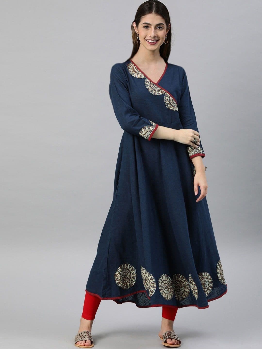 KALINI Ethnic Motifs Embroidered Angrakha Kurta - view 1