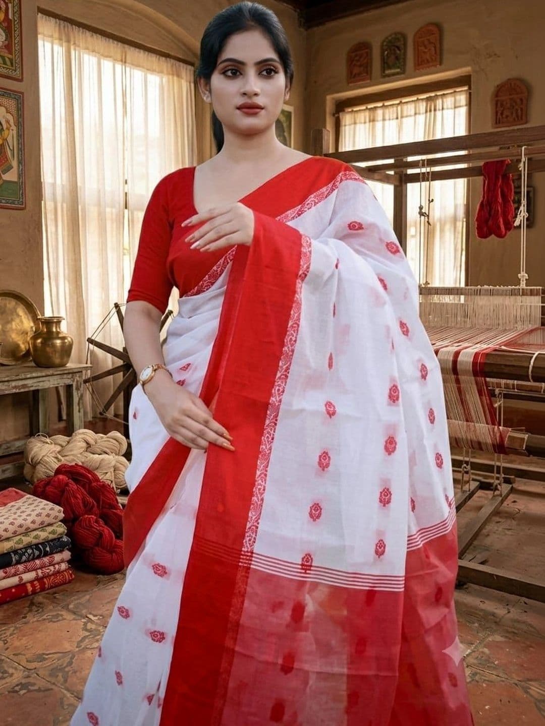 KALINI Embroidered Pure Cotton Khadi Saree thumbnail 2