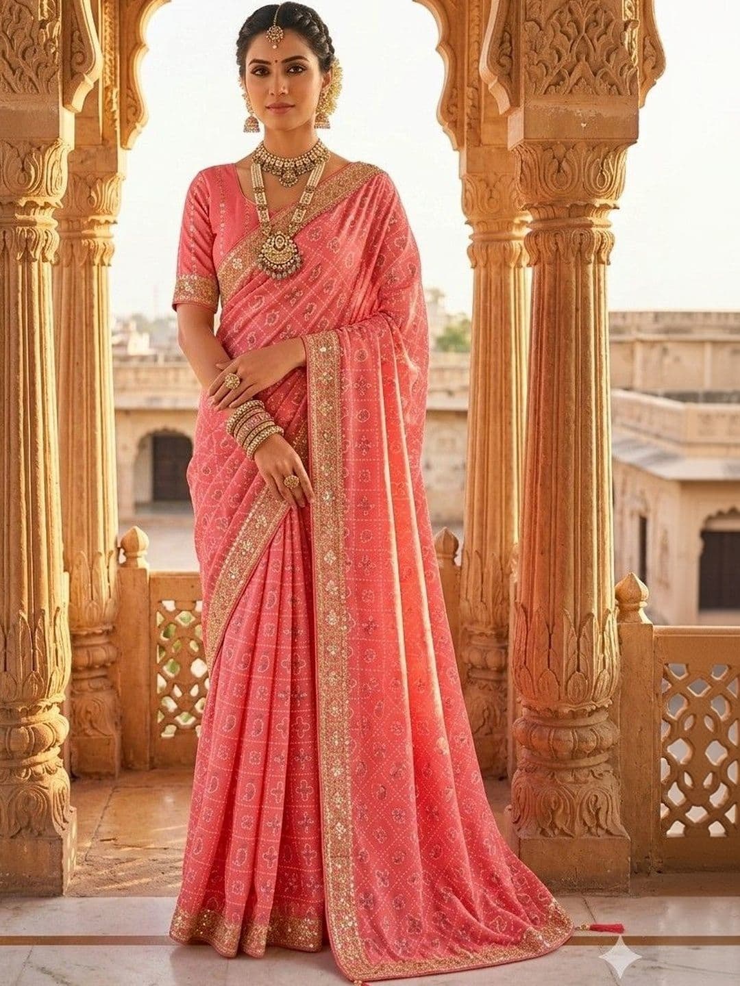 SmileyFashion Bandhani Embroidered Art Silk Designer Bandhani Saree - view 1