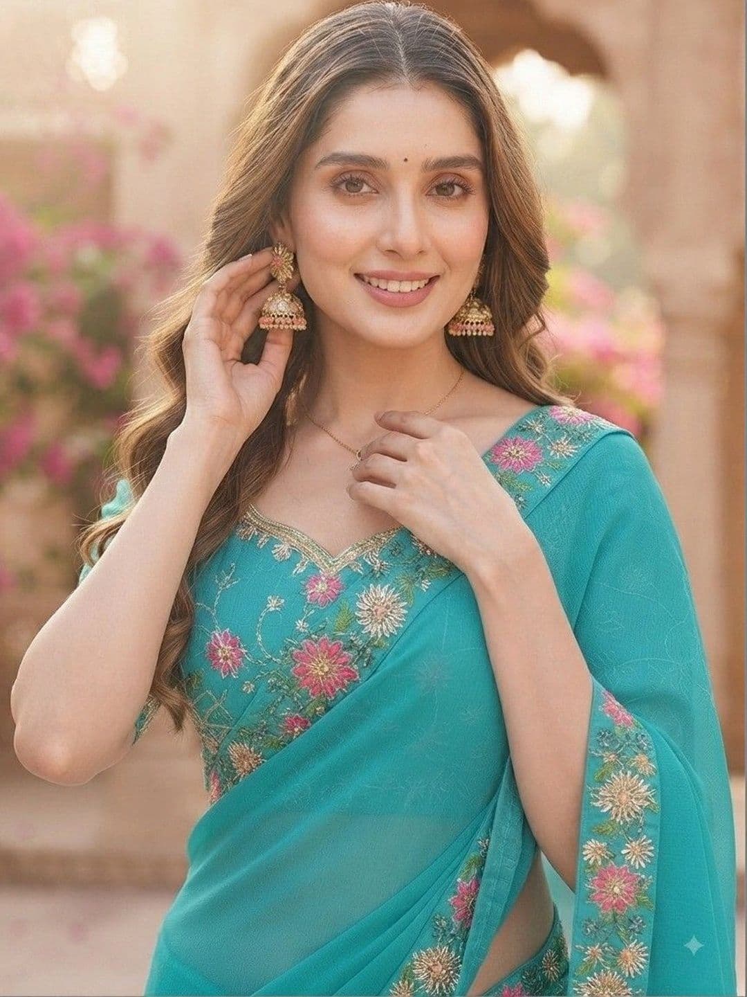 SmileyFashion Floral Embroidered Art Silk Saree thumbnail 3