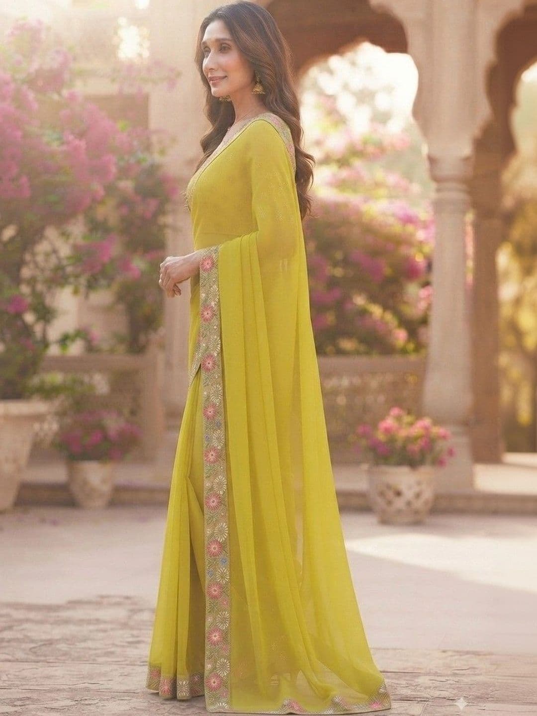 SmileyFashion Floral Embroidered Art Silk Saree thumbnail 4