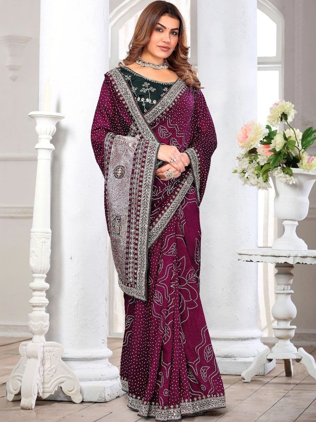 SmileyFashion Embellished Embroidered Art Silk Designer Saree thumbnail 5