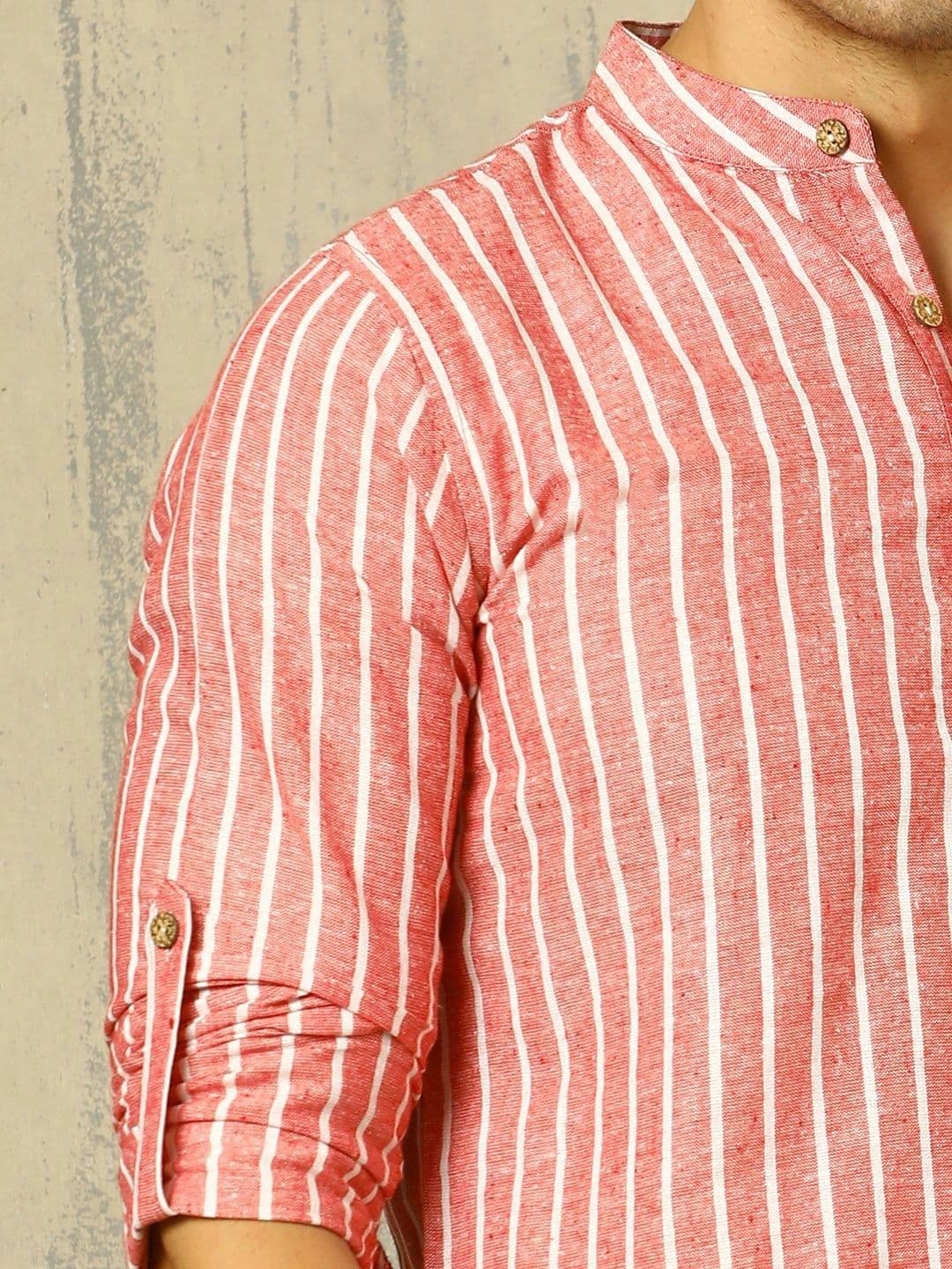 Anouk Woven Design Striped Cotton Handloom Mandarin Collar Short Kurta thumbnail 6
