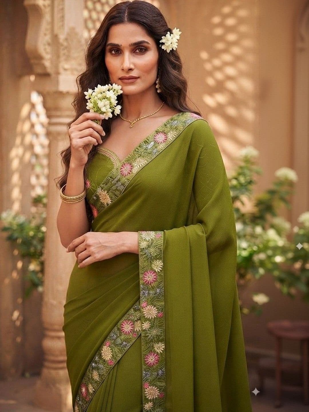 SmileyFashion Floral Embroidered Art Silk Saree thumbnail 4