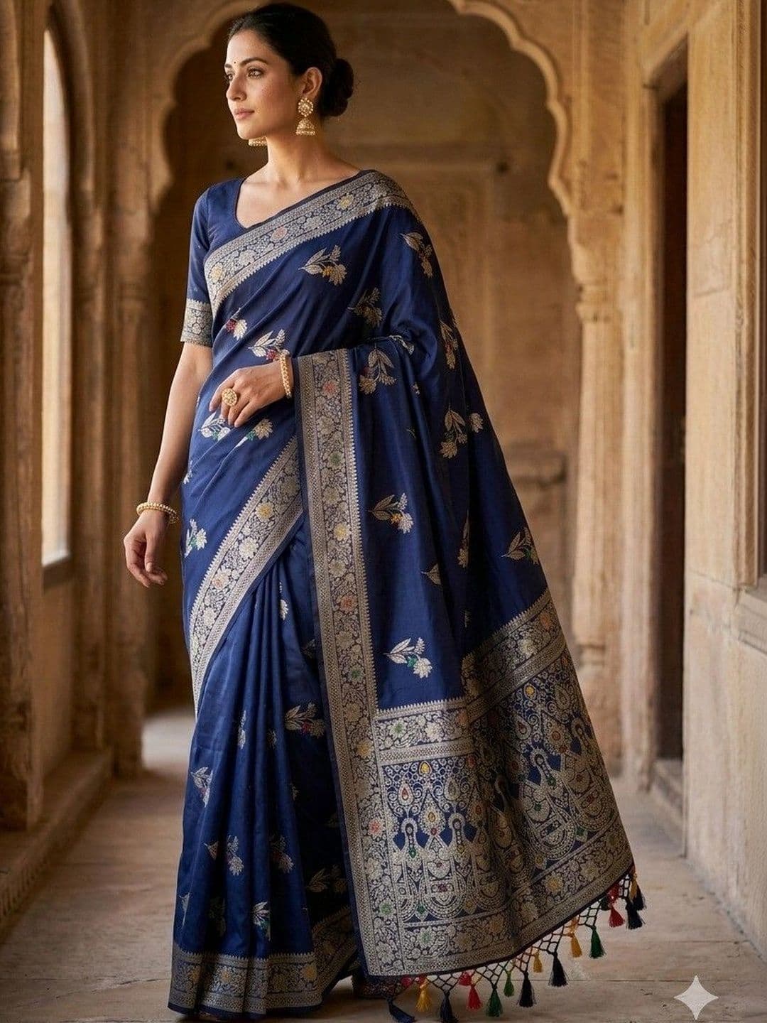 House of Neyvara Woven Design Zari Silk Blend Banarasi Saree - view 1