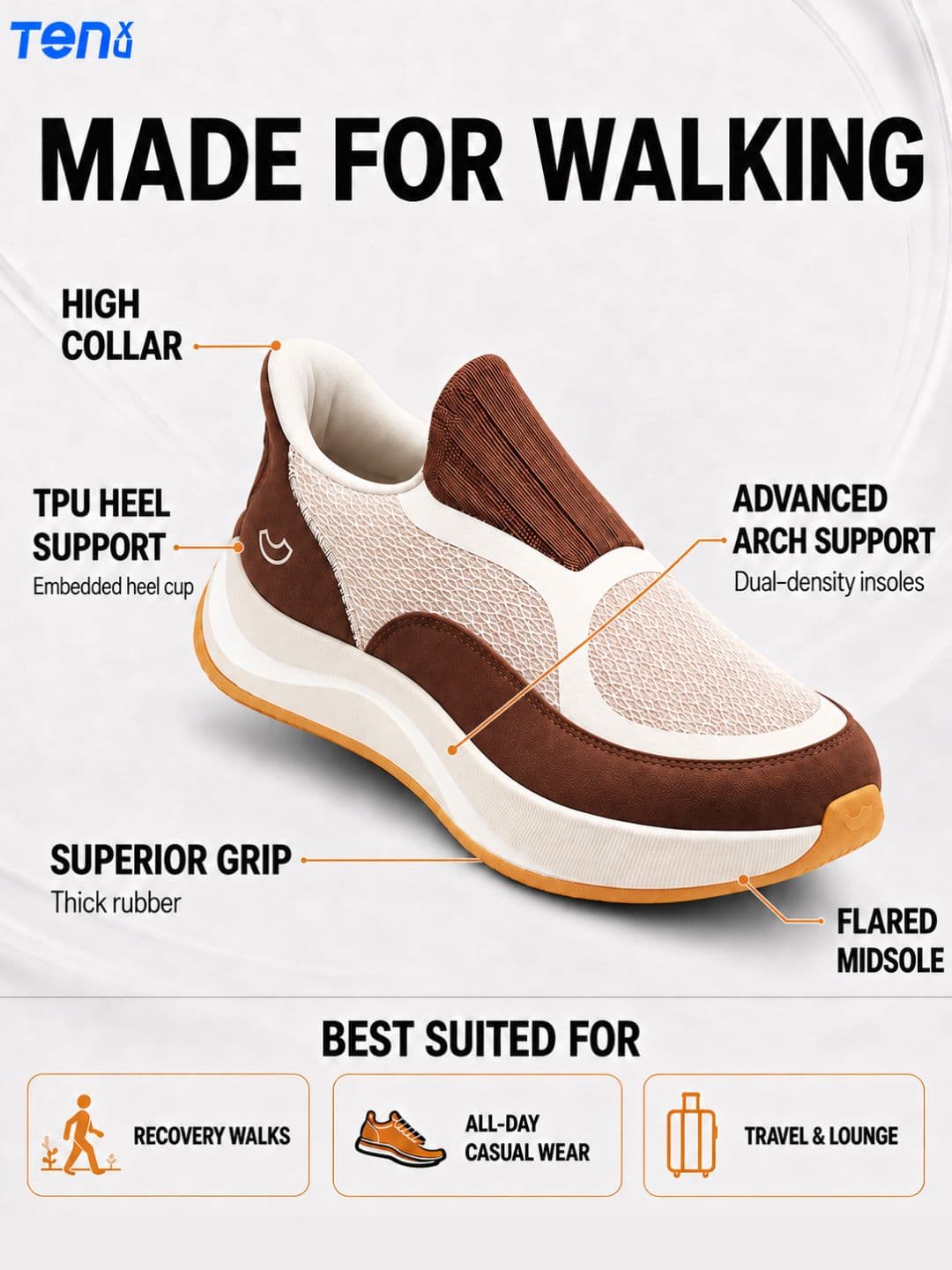 Ten x You Unisex Zenflo Arch Support Walking Slip On Shoes thumbnail 3