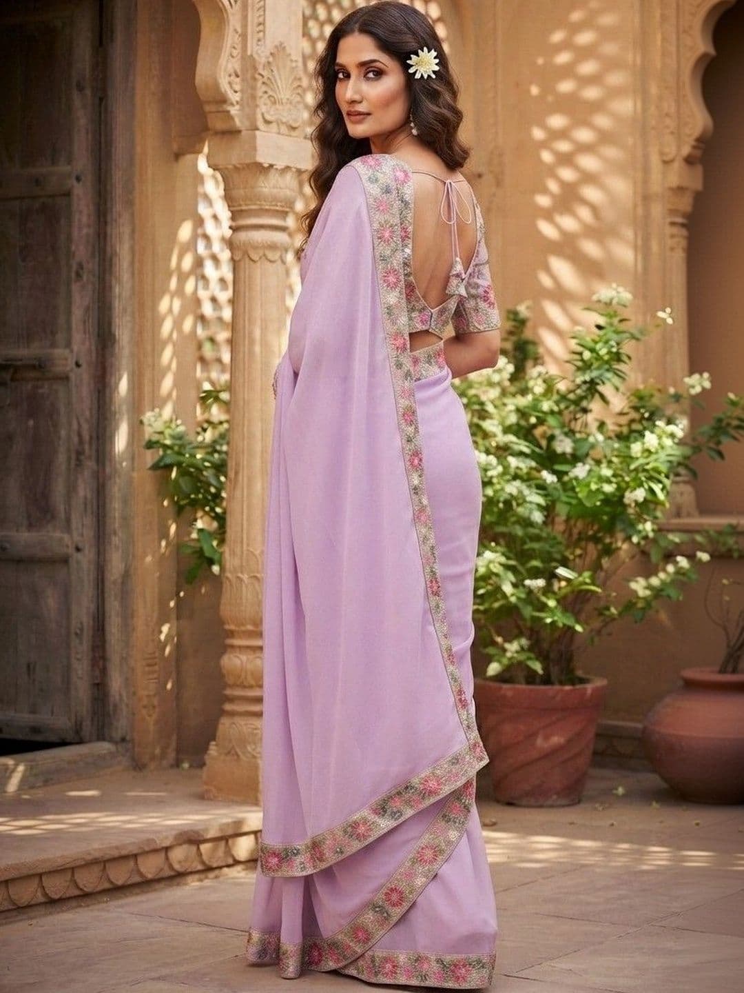 SmileyFashion Floral Embroidered Art Silk Saree thumbnail 3