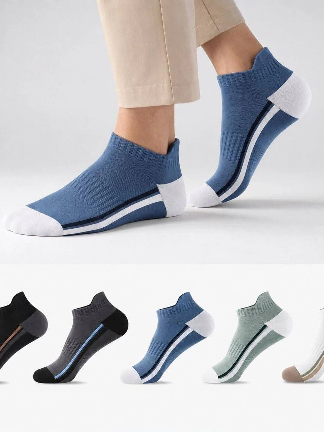 MERCEHIVE Men Pack of 5 Cotton Assorted Striped Ankle Length Socks - view 1