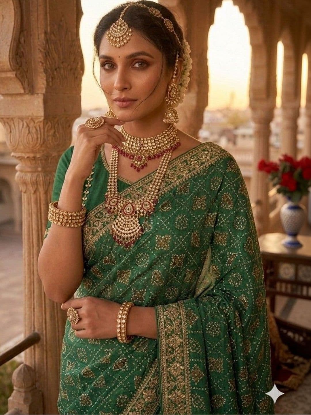 SmileyFashion Bandhani Embroidered Art Silk Designer Bandhani Saree thumbnail 5
