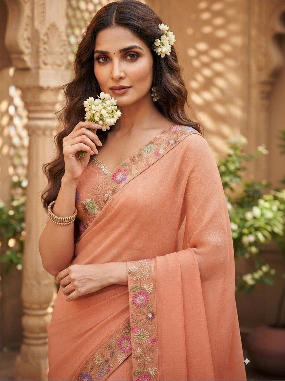 SmileyFashion Floral Embroidered Art Silk Saree thumbnail 4