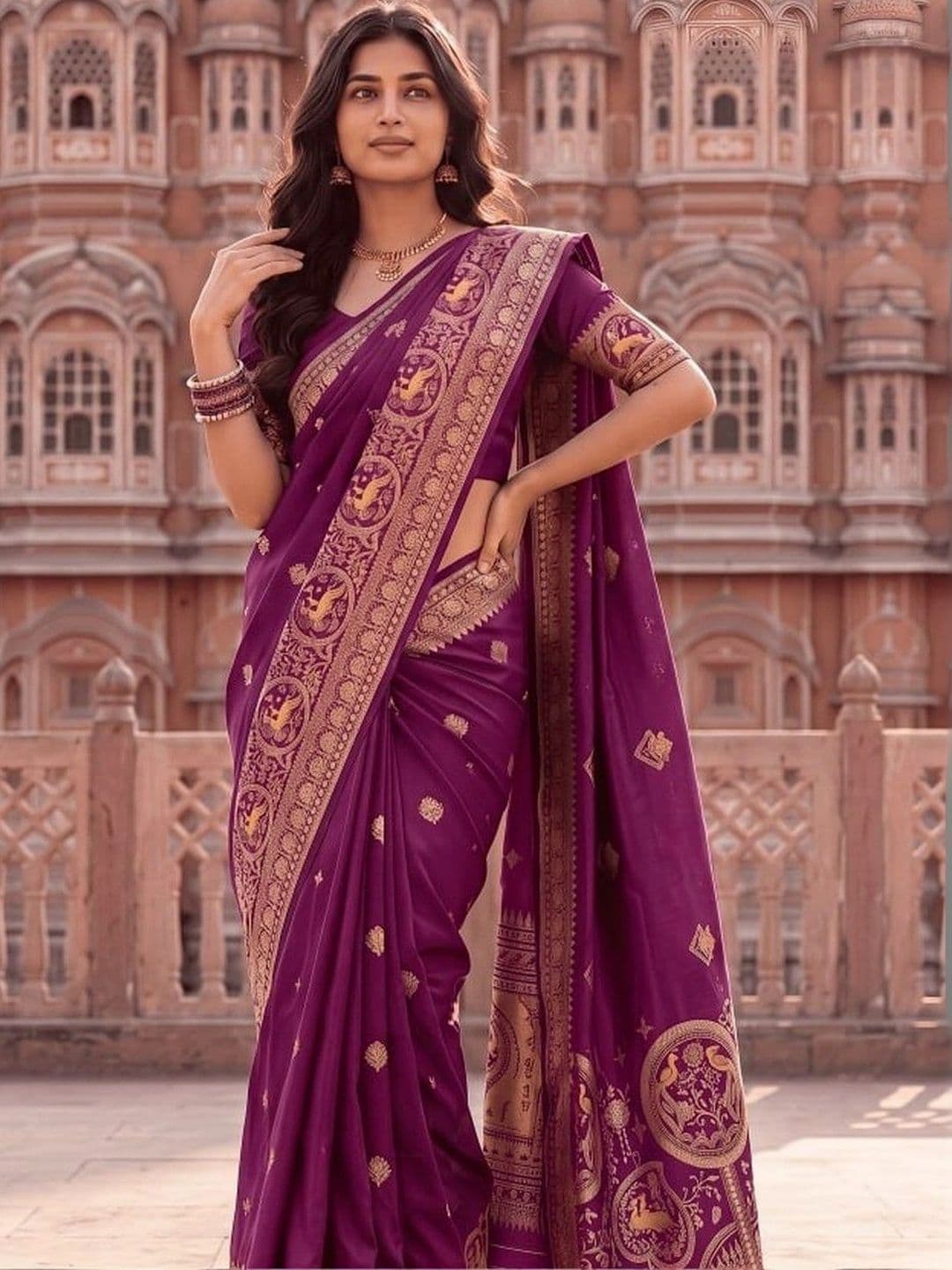KALINI Floral Zari Silk Blend Banarasi Saree thumbnail 4