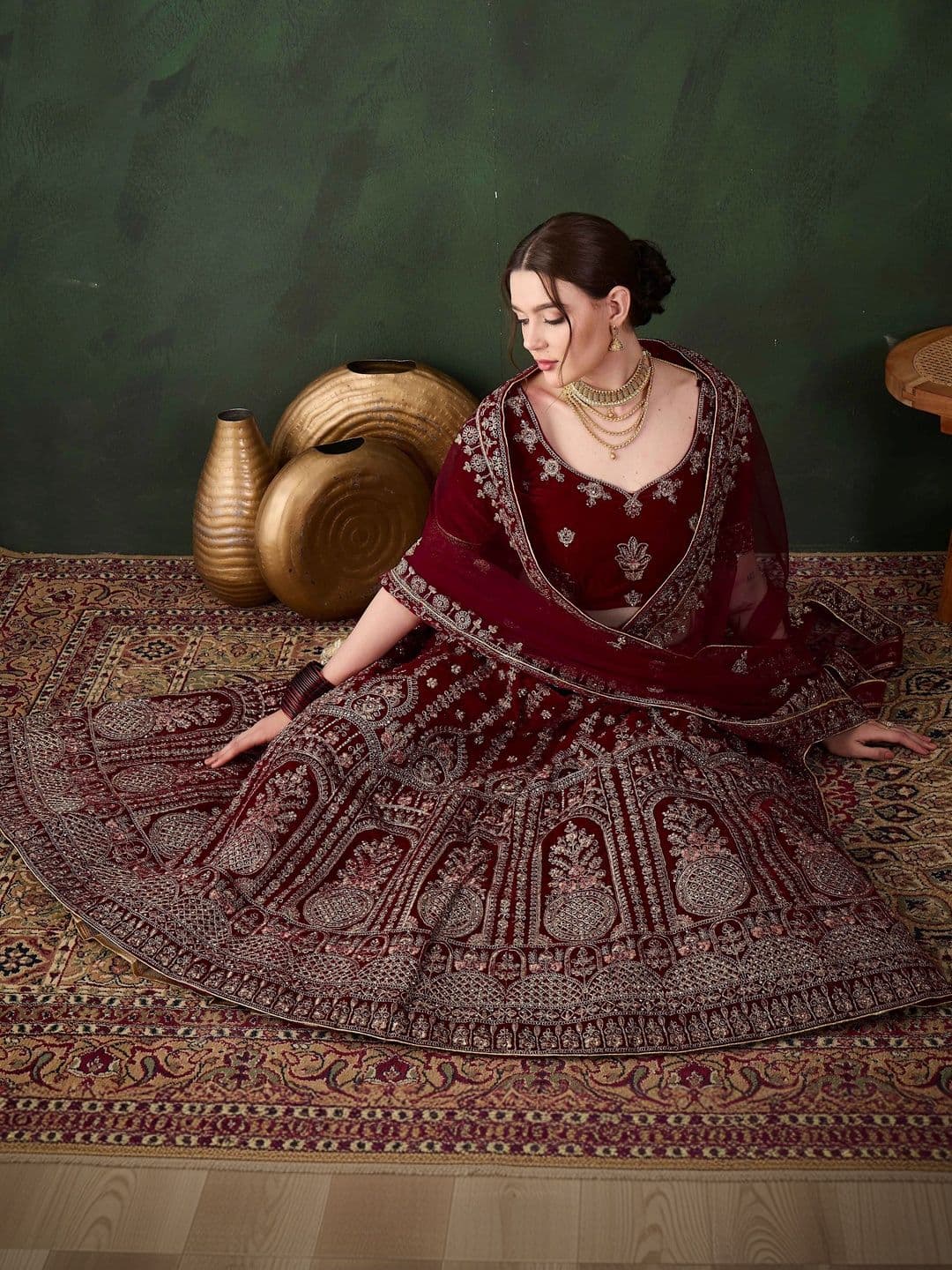Mitera Embroidered Semi-Stitched Lehenga & Unstitched Blouse With Dupatta thumbnail 6