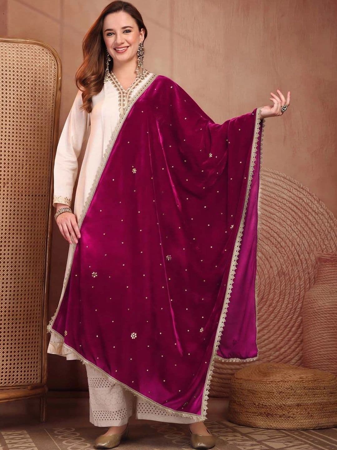Clora Creation Velvet Dupatta with Zari - view 1