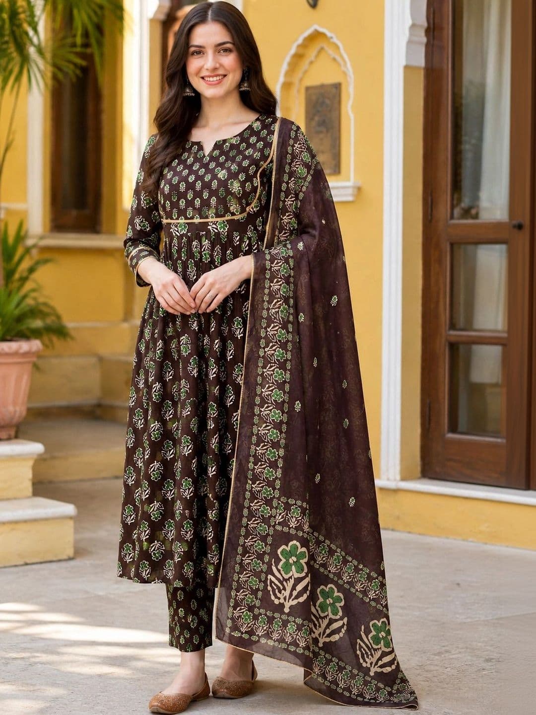 HIVA TRENDZ Women Ethnic Motifs Empire Pure Cotton Kurta with Trousers & With Dupatta - view 1